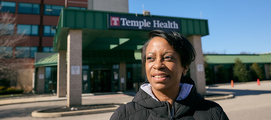 Patient outside Temple Women and Families Hospital