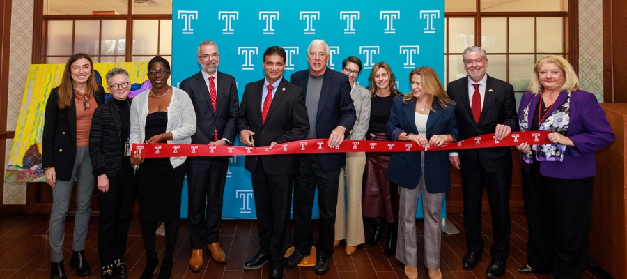 Dr. Claire Raab, President & CEO of TFP; Dr. Amy Goldberg, The Marjorie Joy Katz Dean of the Lewis Katz School of Medicine; Dr. Tanise Branche; Dr. John Kissko, Medical Director of Temple Women & Families Hospital; Abhi Rastogi; Michael A. Young; AVP of Nursing for Women & Infants Colleen Moran; Kimberly Hanson, VP and Chief Nursing Officer of TWFH; First Lady Lori Shapiro; John Fry; Sharon Kurfuerst, Executive Director of TWFH.