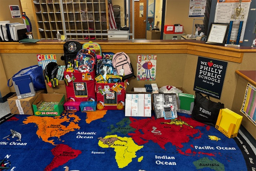 Some of the supplies donated to Henry A. Brown Elementary School.