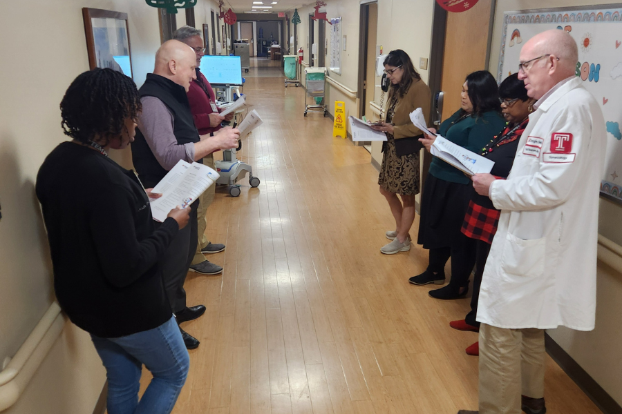 Temple Health-Chestnut Hill Hospital carolers in action on the units.