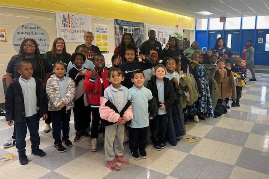 Students at Mary McLeod Bethune Elementary School after receiving donations from the TUH-Main Campus Coat Drive.