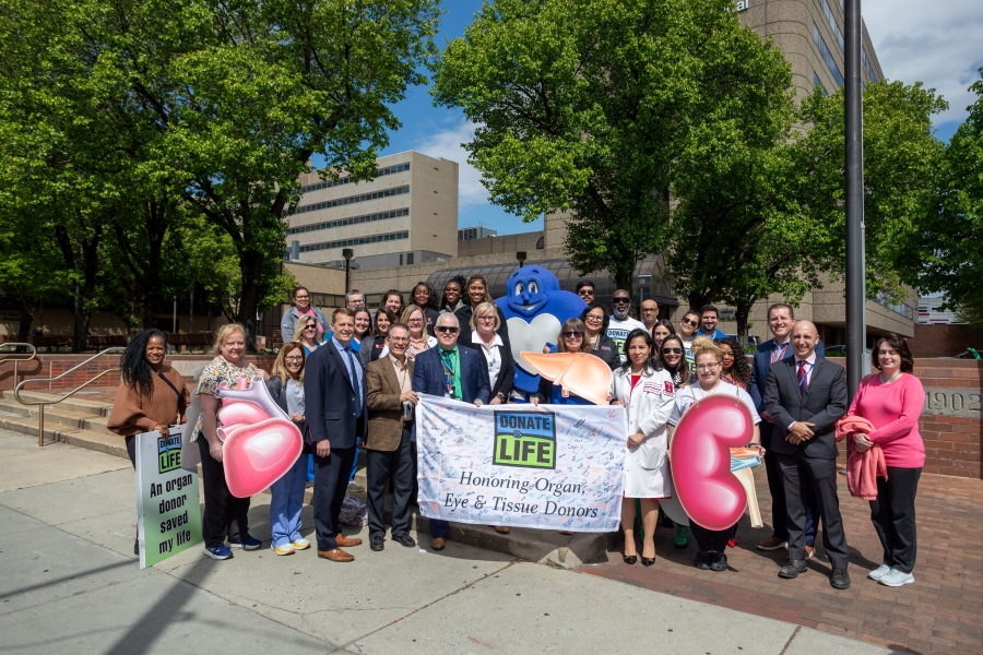 Celebrating the importance of organ donation in front of TUH-Main Campus (Dr. Chavin is pictured center left).