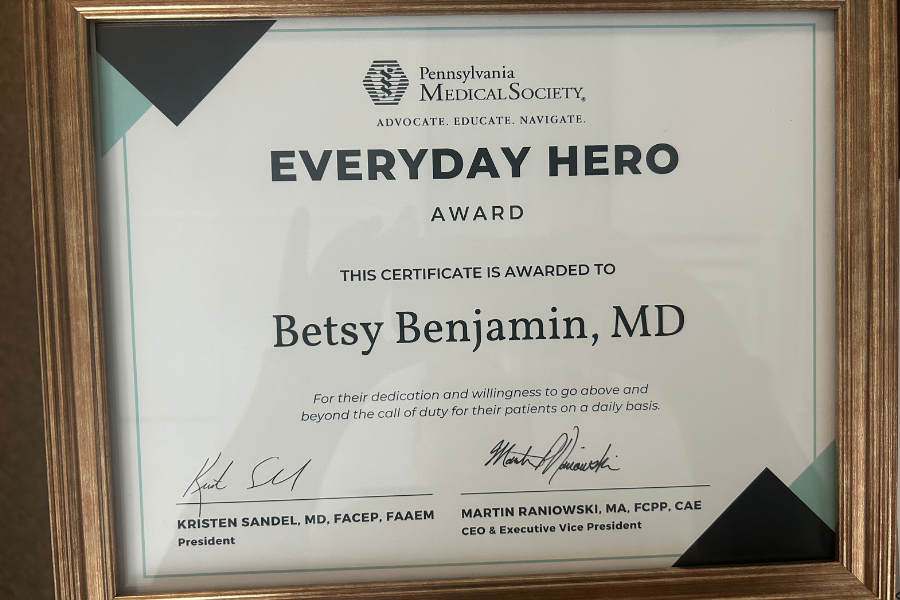 Dr. Benjamin’s PAMED award plaque.