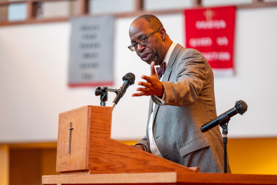 The Reverend Mike Major delivers remarks during the groundbreaking ceremony.