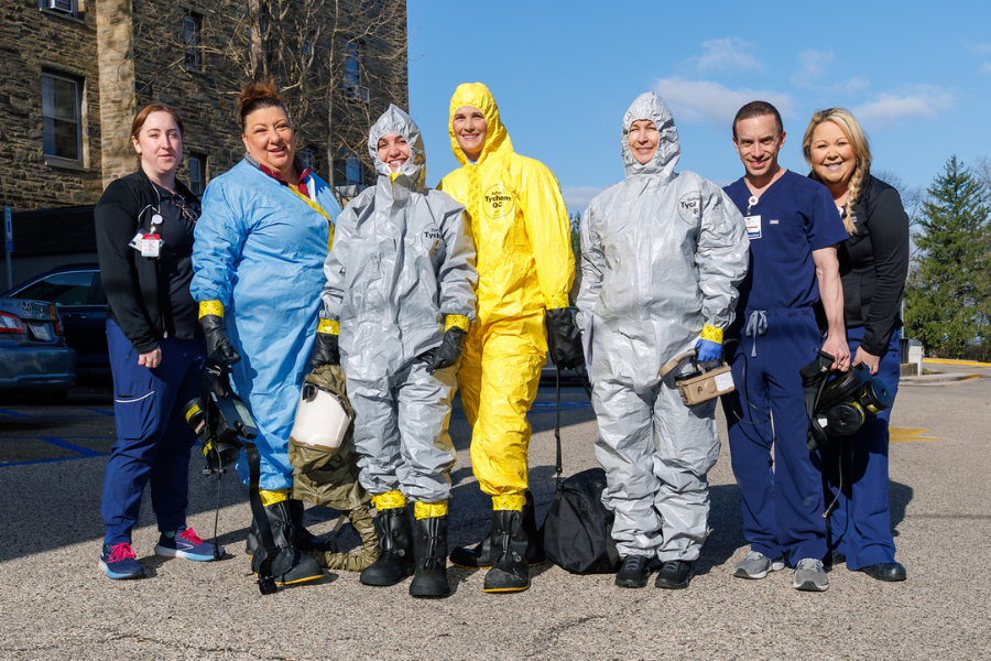 Members of the Temple Health-Chestnut Hill Hospital team—some already in PPE—before the exercise.