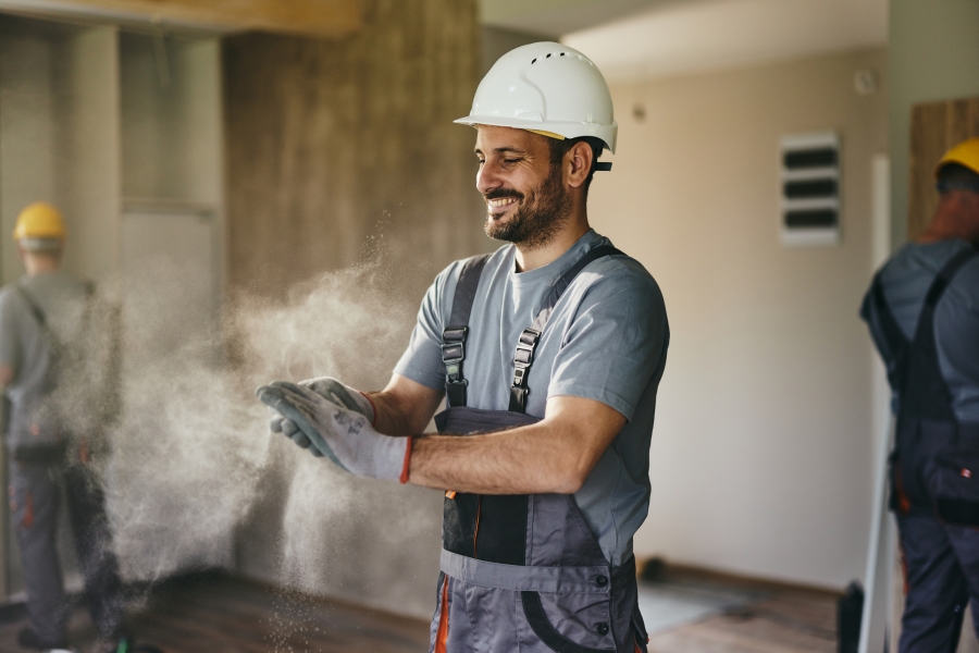 Man with a hard hat on at work