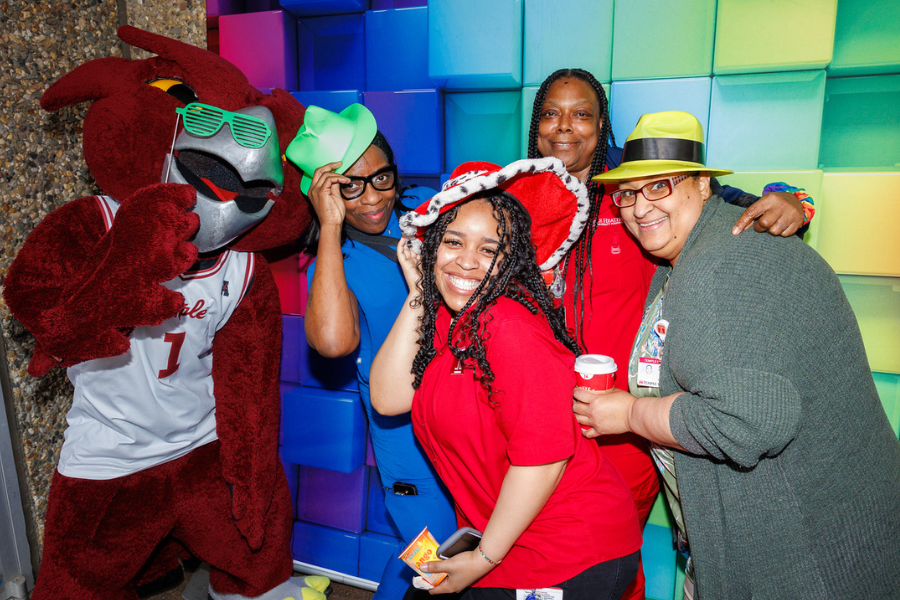 TUH-Main Campus team members also snapped pictures with a very special visitor: the Temple University mascot, Hooter 
