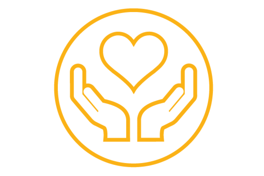 Give Now logo, two open hands with a heart above