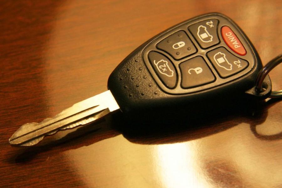 Closeup of car key on table
