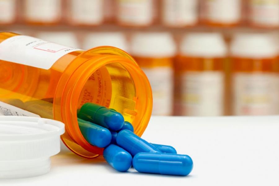 Prescription bottle in pharmacy