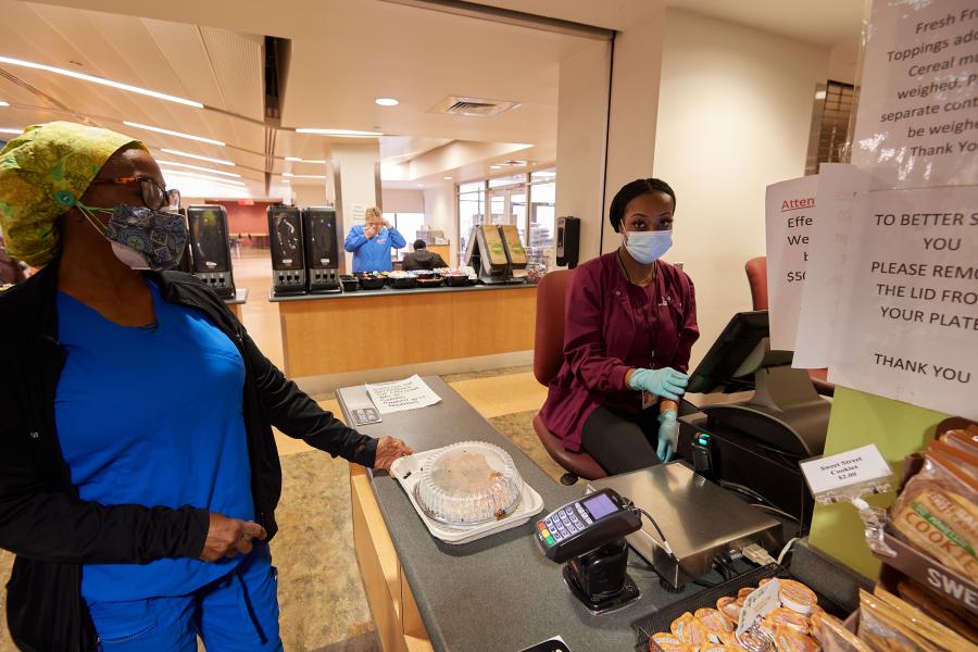 Social distancing in hospital cafeteria