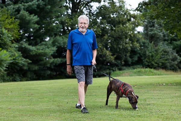 Steve L. walking his dog after undergoing a BLVR procedure