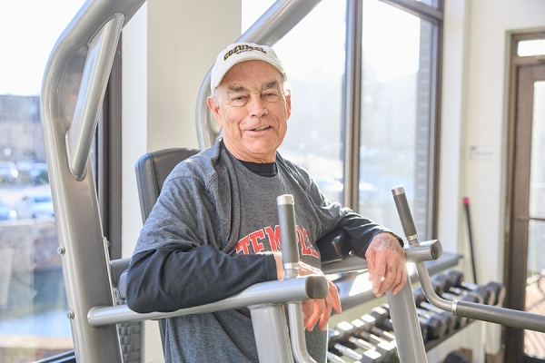 Tom F. exercising in the gym after his heart transplant