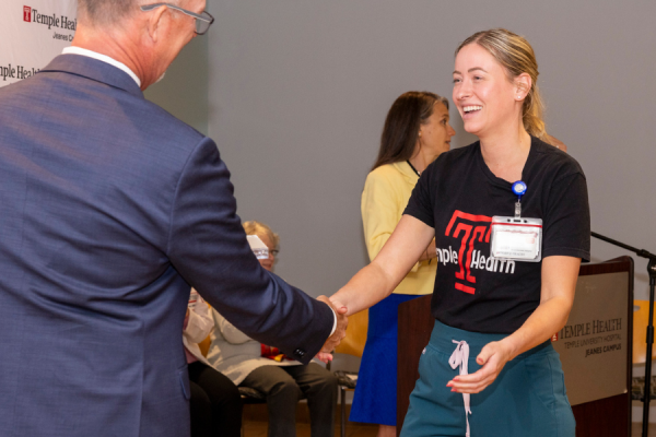 One of the recipients at the Jeanes Campus award ceremony.