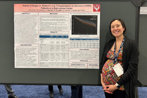Rachel N. Criner, MD, Assistant Professor of Thoracic Medicine and Surgery at the Lewis Katz School of Medicine, with the poster she presented at the conference.